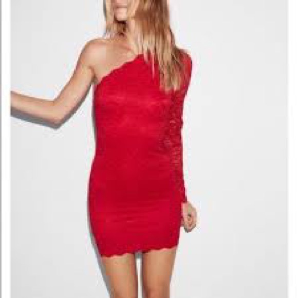 red lace one shoulder dress